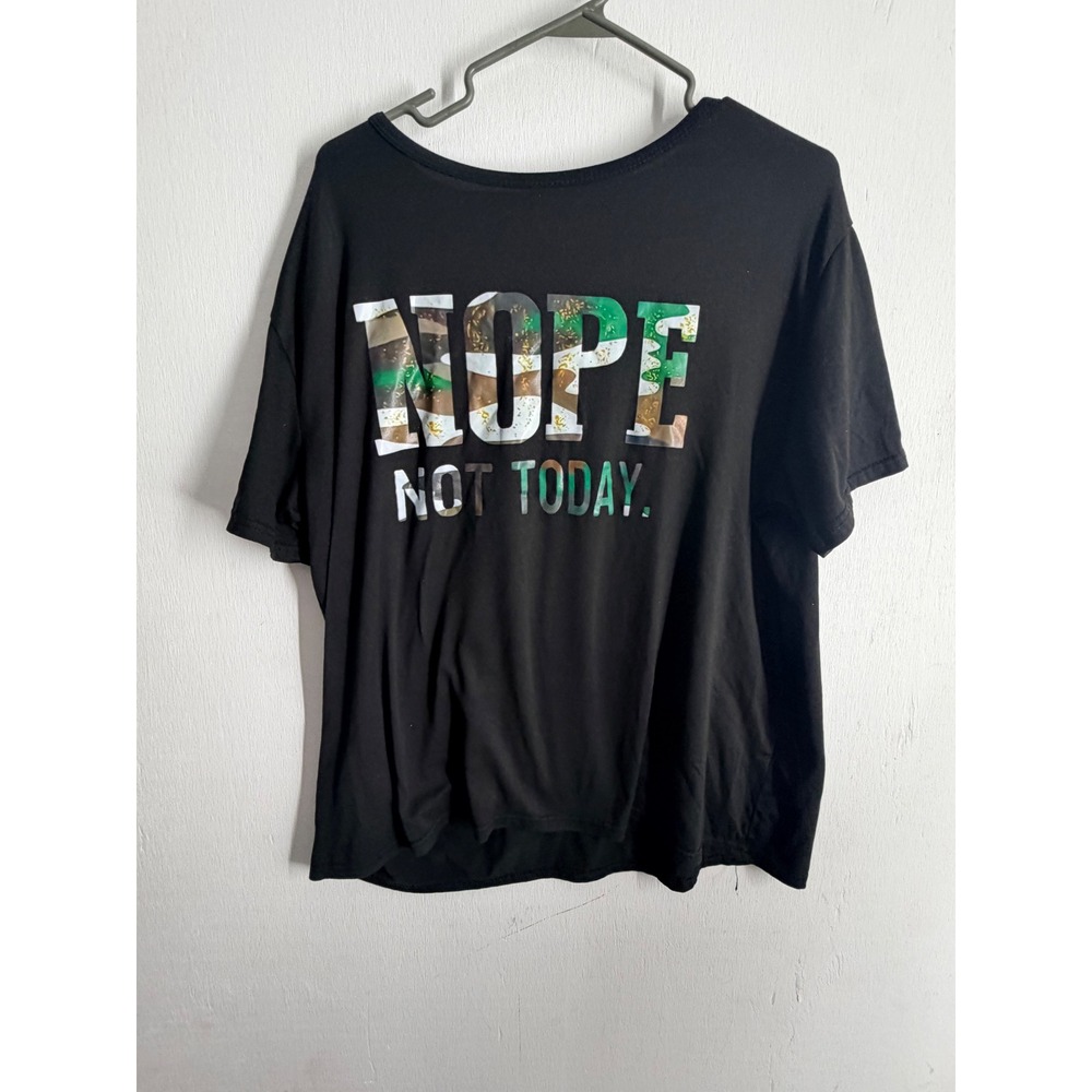 Nope Not Today Graphic Tee Black Camo Print Short Sleeve T-Shirt Plus Size 2XL